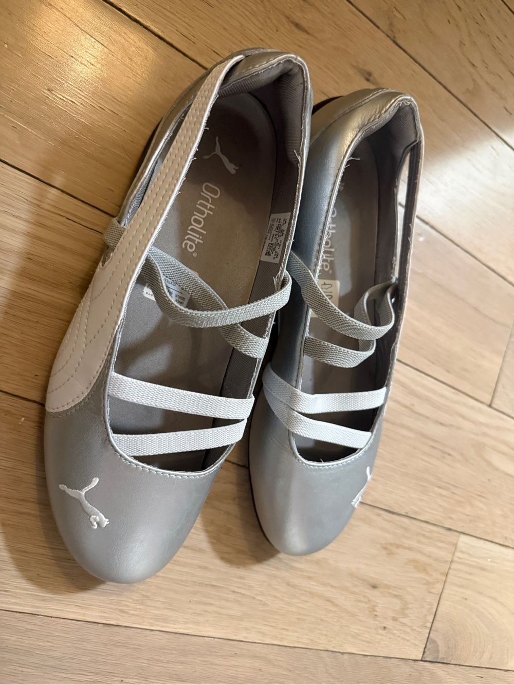 Puma Women's Silver-Gray Ballet Flats with Cross Elastic Straps